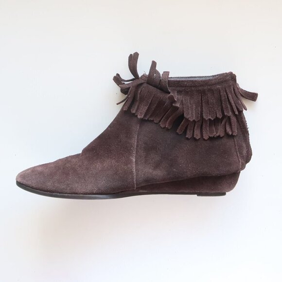 MICHAEL KORS Montana Brown Suede Leather Fringe Moccasin Ankle Boots Booties 7 - Picture 9 of 16